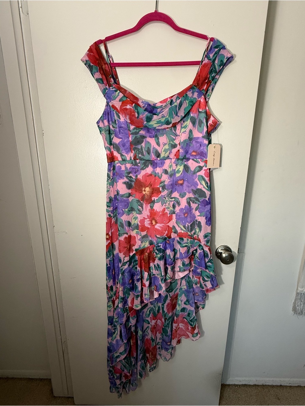 City Studio Pink Floral Off-Shoulder Dress